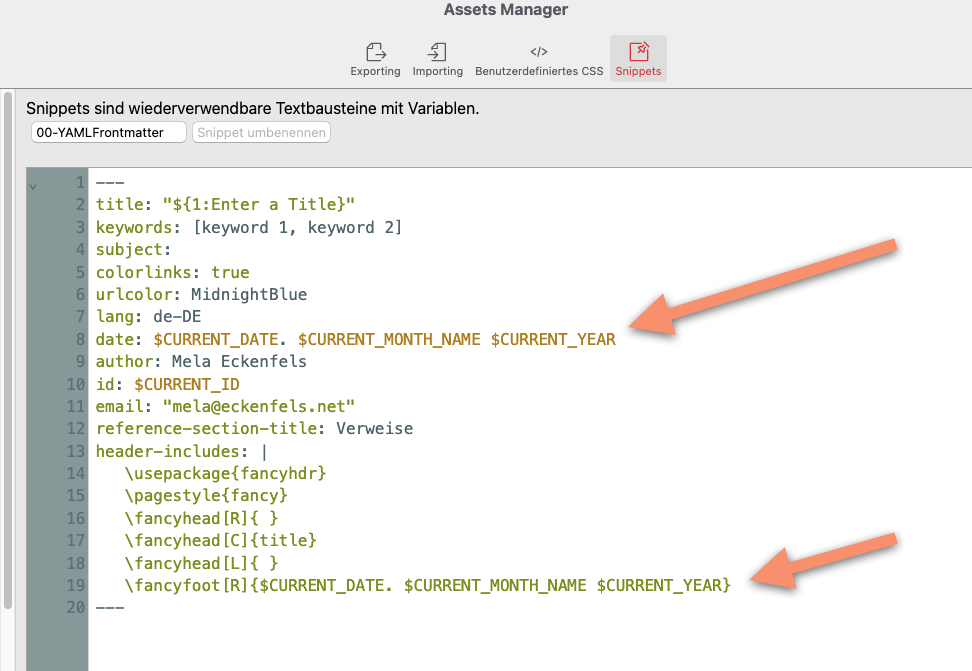 Screenshot of the YAML frontmatter in the Assets Manager's editor